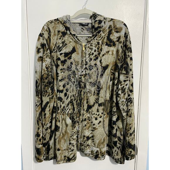 Y2k Onque Casual Hoodie Size 3X Leopard Print Bling Mob Wife Western Boho - Picture 1 of 6